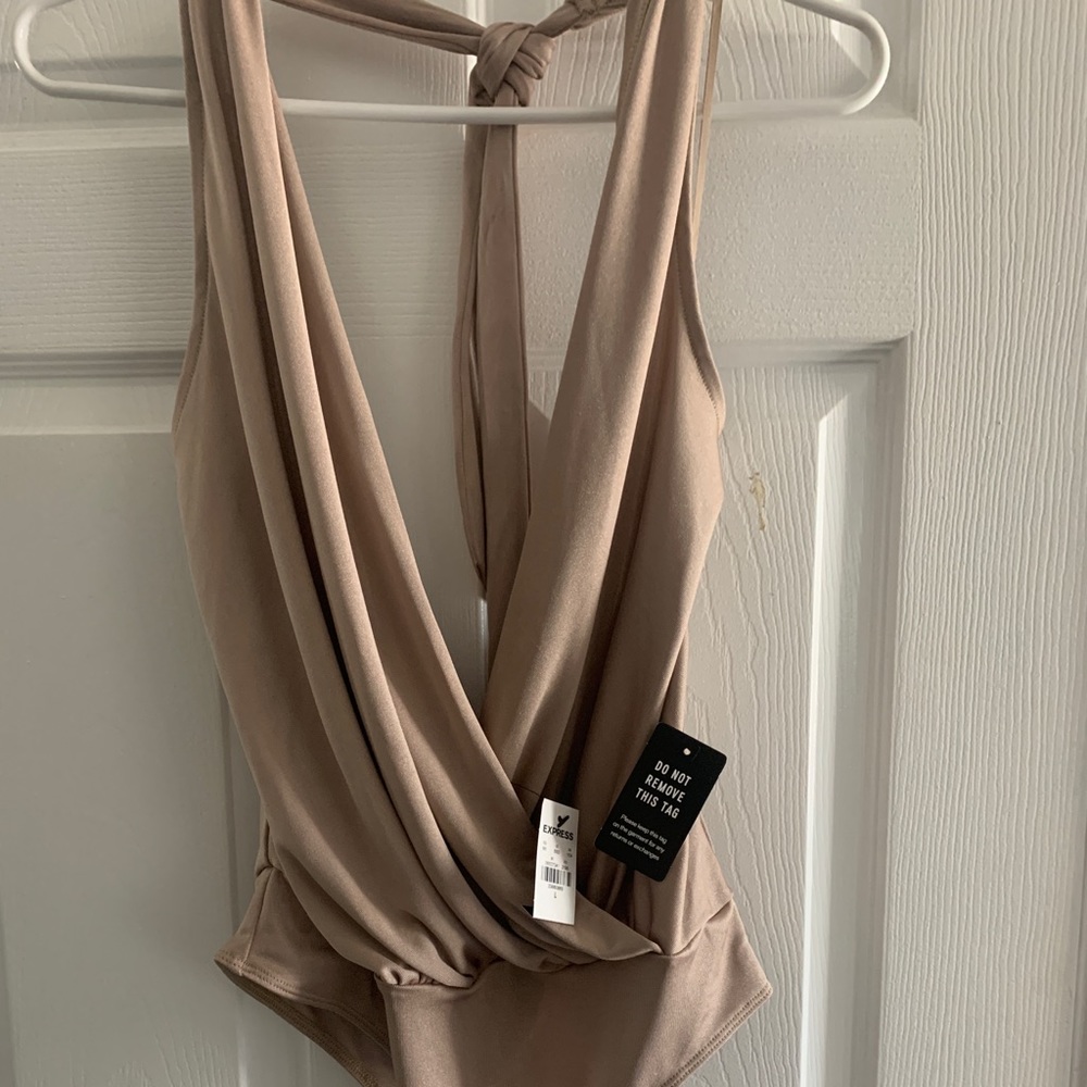 Express Gold plunging neckline bodysuit